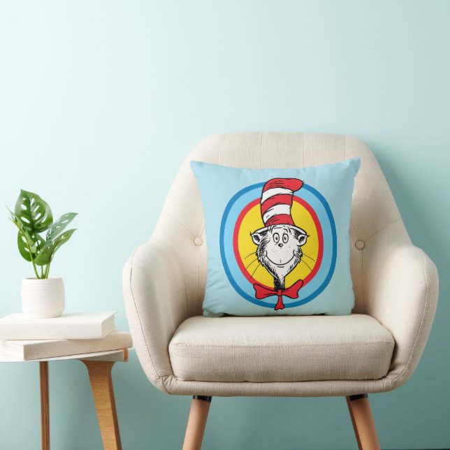 Coussin Dr. Seuss | Graphisme de tête de Chat dans le Chap (Chaise)