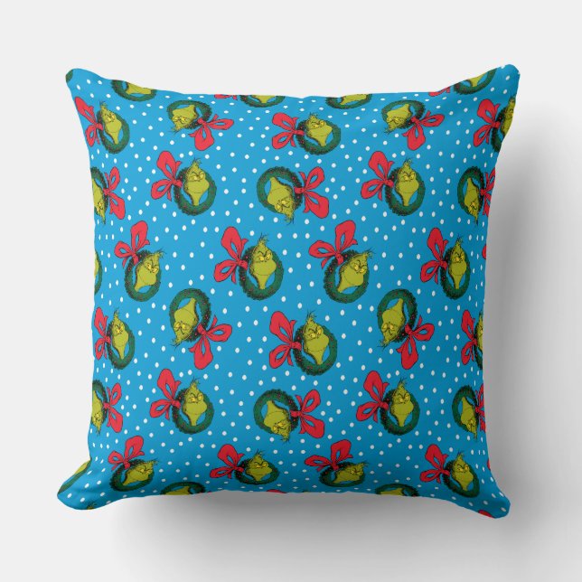 Coussin Dr. Seuss | Grinch | Modèle de Couronne de Noël (Recto)