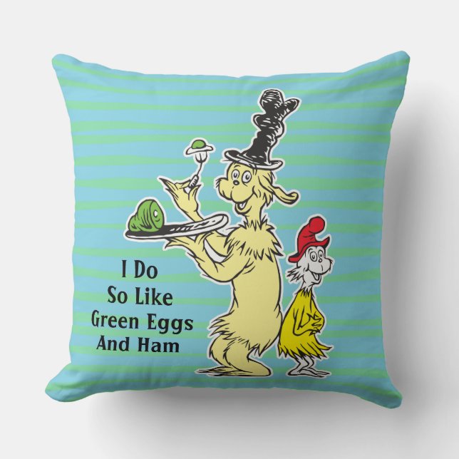 Coussin Dr Seuss| Oeufs verts et jambon| Ami et Sam-I-Am (Recto)