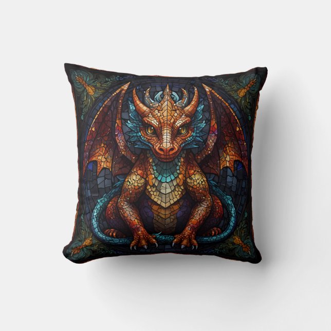 Coussin Dragon arc-en-ciel multicolore (Recto)