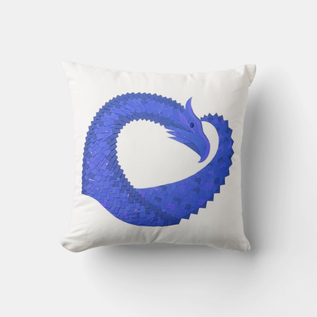 Coussin Dragon au cœur bleu sur fond blanc (Recto)