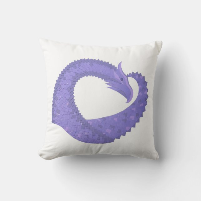 Coussin dragon au coeur de pérywinkle sur fond blanc (Recto)
