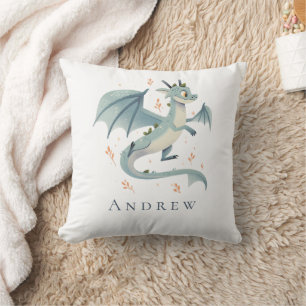 Coussin Dragon avec nom en monogramme pour chambre de garç