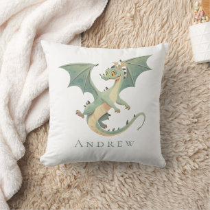 Coussin Dragon avec nom en monogramme pour chambre de garç