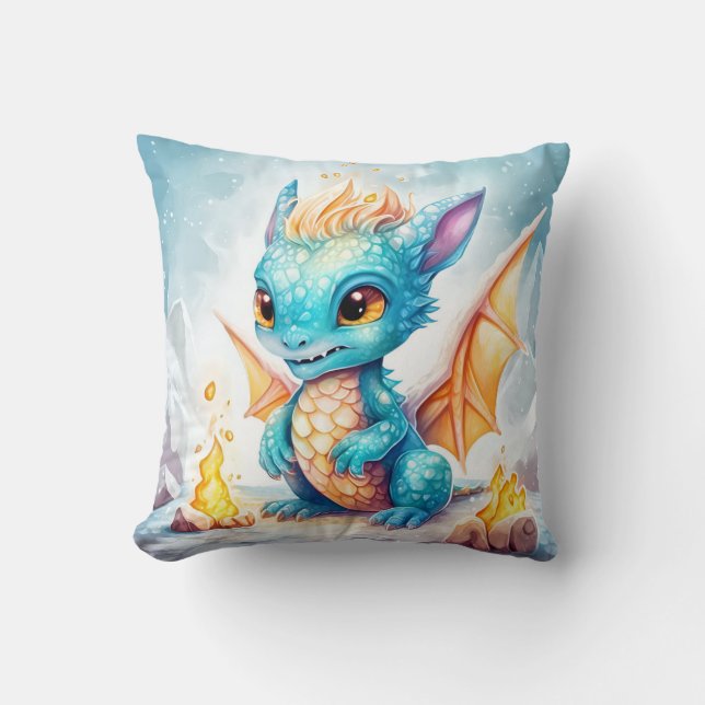 Coussin Dragon Bleu Bébé Mignon Cristallisé-68799 (Recto)