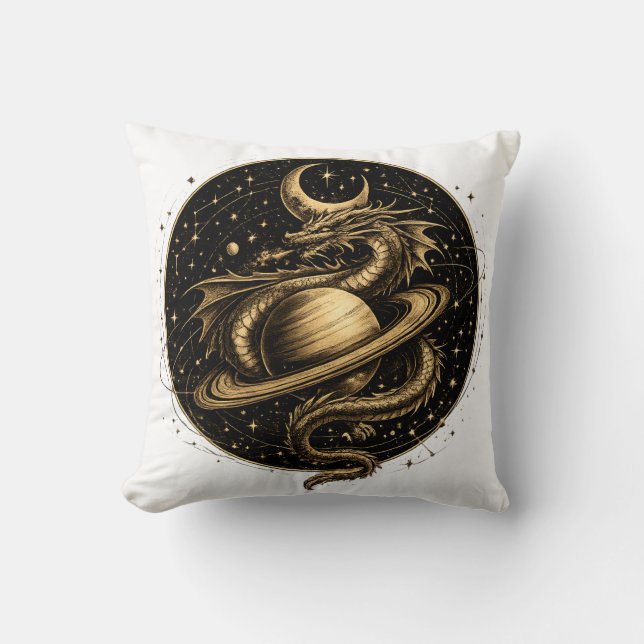 Coussin Dragon Céleste Fantastique Saturne Art Spatial (Recto)