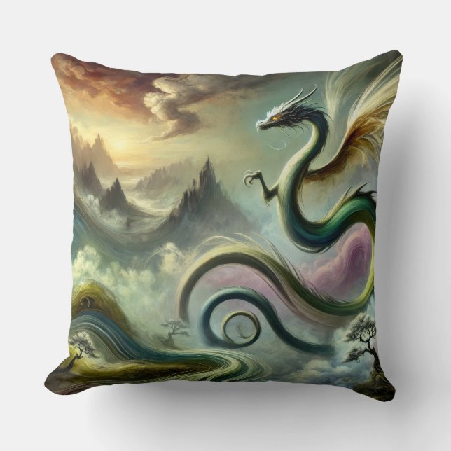 Coussin Dragon Céleste Majestueux sur des Montagnes Fantas (Recto)