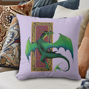 Coussin Dragon Celtique Vert Motif Noué Fantastique Violet