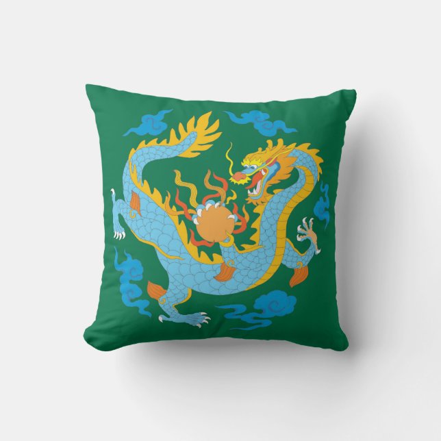 Coussin Dragon chinois classique coloré (Recto)