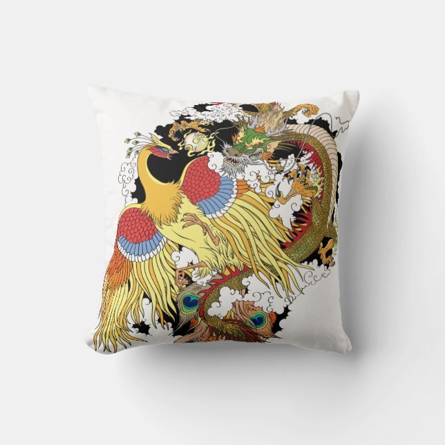 Coussin Dragon chinois et phoenix (Recto)