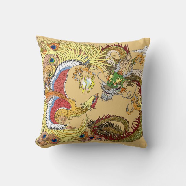 Coussin Dragon chinois et phoenix (Recto)
