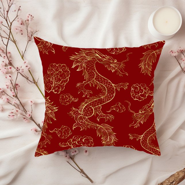 Coussin Dragon chinois or et rouge foncé (Créateur téléchargé)