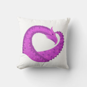 Coussin Dragon cœur violet brillant sur fond blanc