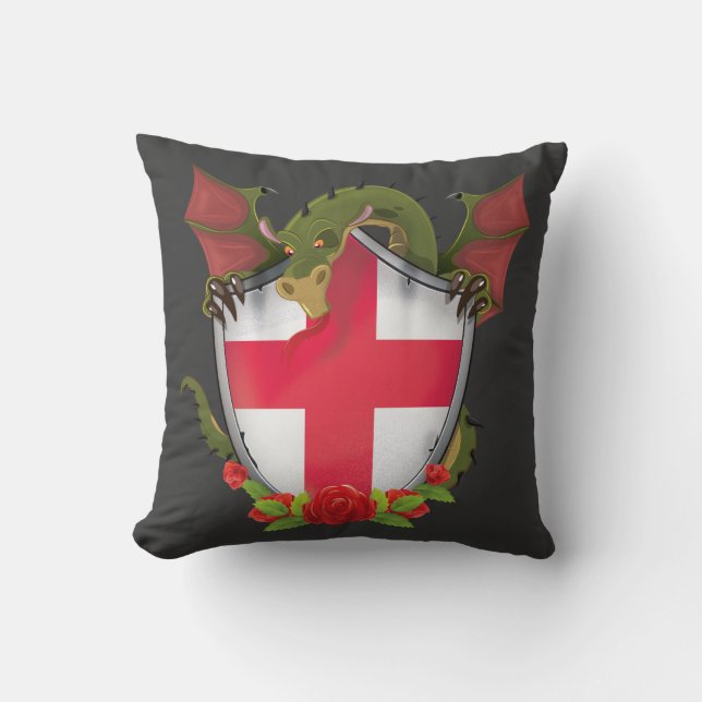 Coussin Dragon d'Angleterre et bouclier du drapeau anglais (Recto)