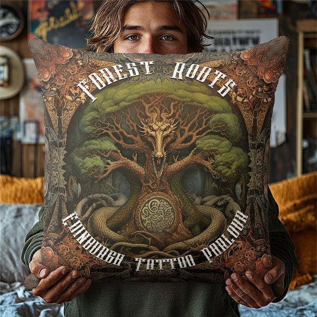 Coussin Dragon d'arbre celtique - Art de l'IA Généré Tatto (Créateur téléchargé)
