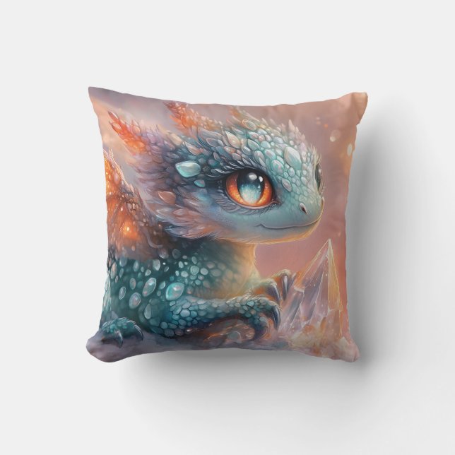 Coussin Dragon de bébé adorable avec Gem de cristal : Art  (Recto)