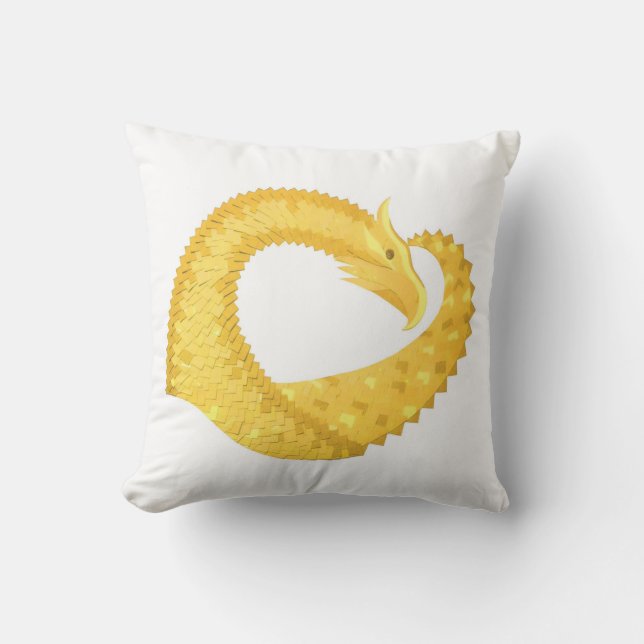 Coussin Dragon de coeur jaune sur blanc (Recto)