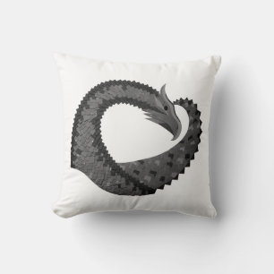 Coussin Dragon de coeur noir sur blanc