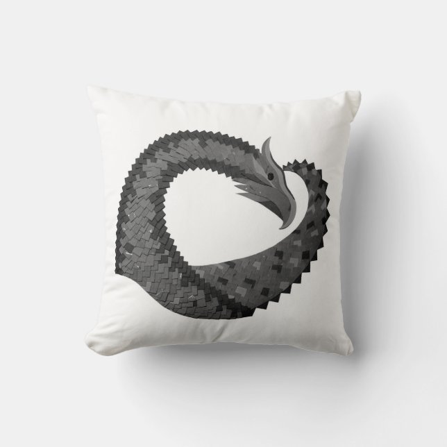Coussin Dragon de coeur noir sur blanc (Recto)