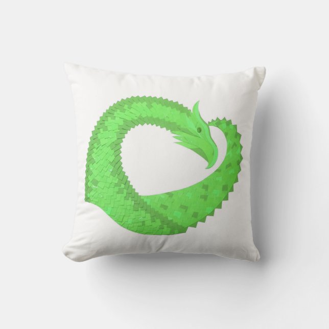 Coussin Dragon de coeur vert citron blanc (Recto)