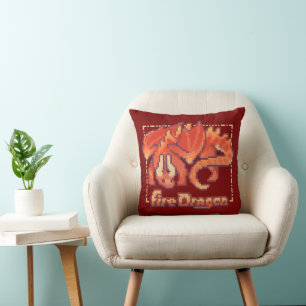 Coussin Dragon de Feu, Pixel Art, pixelart