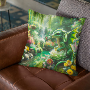 Coussin Dragon de jardin enchanté