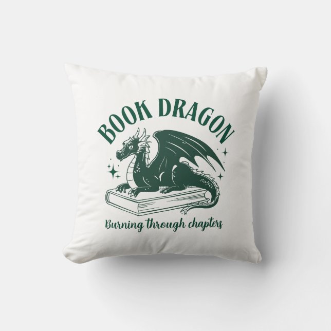 Coussin Dragon de livre Citation drôle Vert et Blanc (Recto)