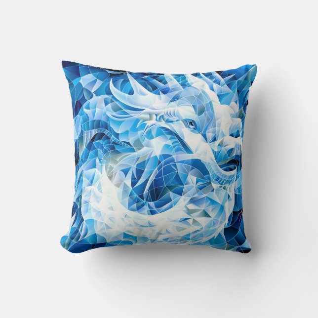 Coussin Dragon de Mosaïque Ciel Bleu (Recto)