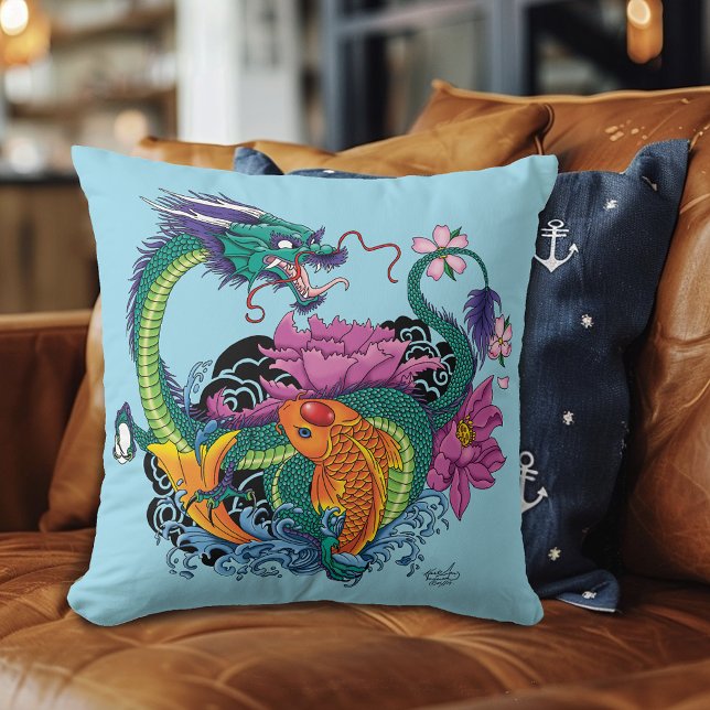 Coussin Dragon d'eau chinois Poisson Koi (Créateur téléchargé)