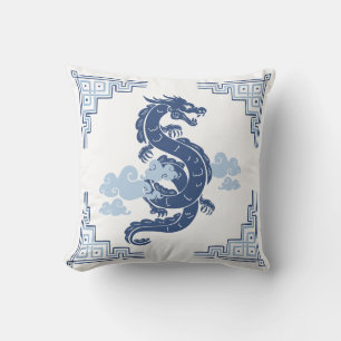 Coussin Dragon et nuages de Chinoiserie bleu ardoise