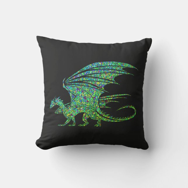 Coussin Dragon Extraordinaire en mosaïque verte (Recto)