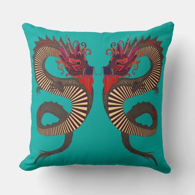 Coussin DRAGON INK turquoise (Recto)