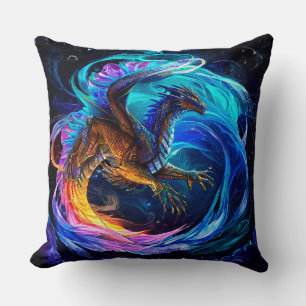 Coussin Dragon Majestueux S'envole Parmi des Tourbillons V