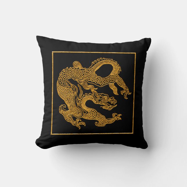 Coussin Dragon oriental d'or 01 (Recto)