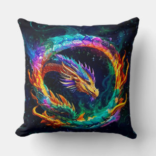 Coussin Dragon Ouroboros vibrant symbole d'art