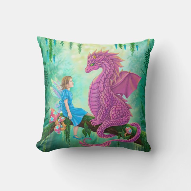 Coussin Dragon rose et fée (Recto)