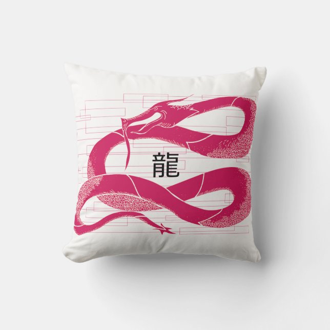 Coussin Dragon rose Hotpink Dragon Japonais Arrière - plan (Recto)