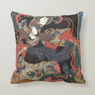 Coussin Dragon rouge japonais vintage