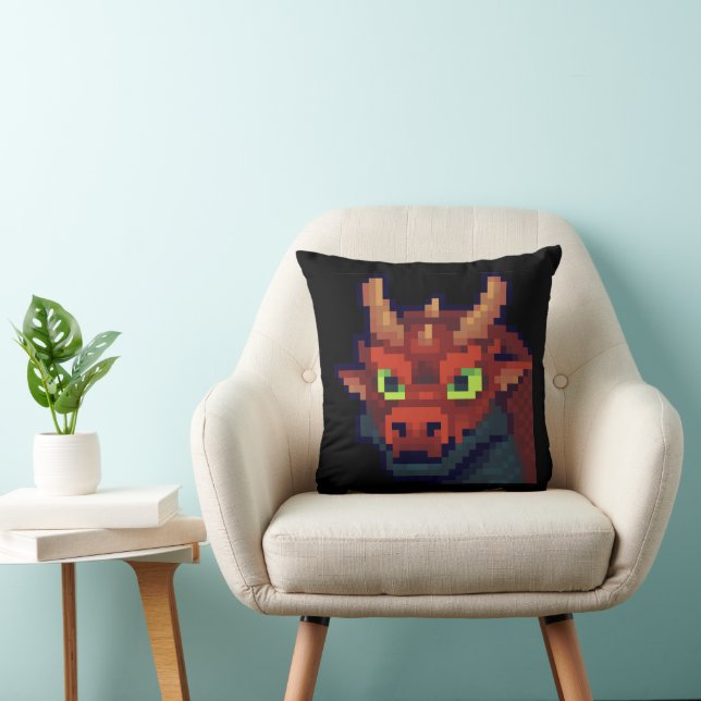 Coussin Dragon Rouge, Pixelart, Art Pixel (Chaise)