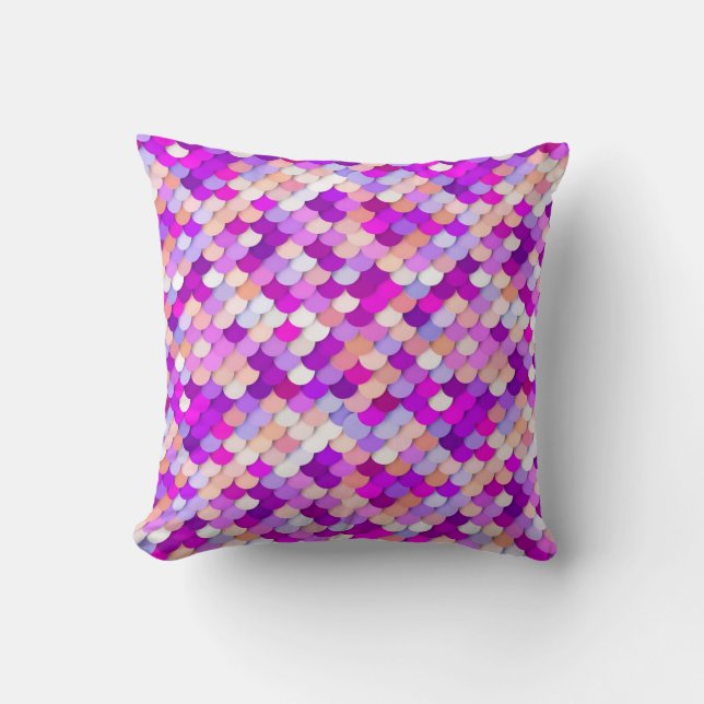 Coussin "Dragon Scales" - violet. rose chaud et pêche (Recto)