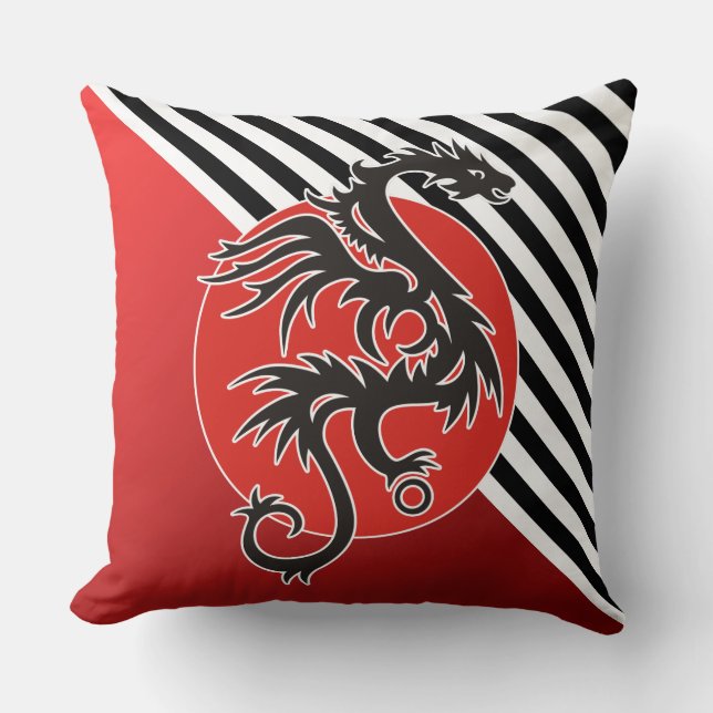 Coussin Dragon Sun Power - noir rouge blanc + vos idées (Recto)