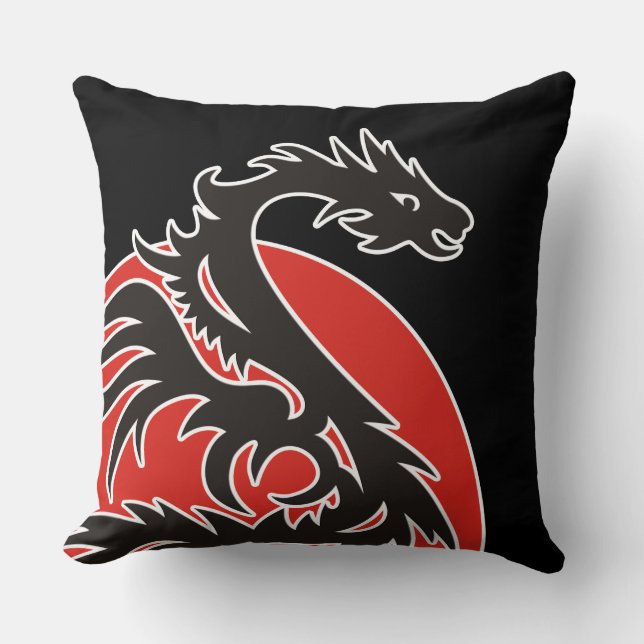 Coussin Dragon Sun Power - noir rouge blanc + vos idées (Recto)