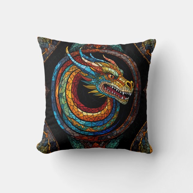 Coussin Dragon Swirl en mosaïque multicolore (Recto)