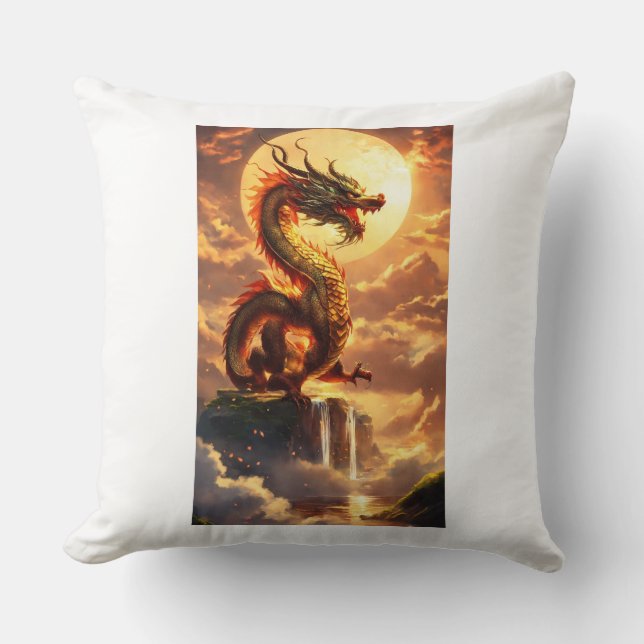 Coussin "Dragon Throw Pillow : L'élégance mythique pour vo (Recto)