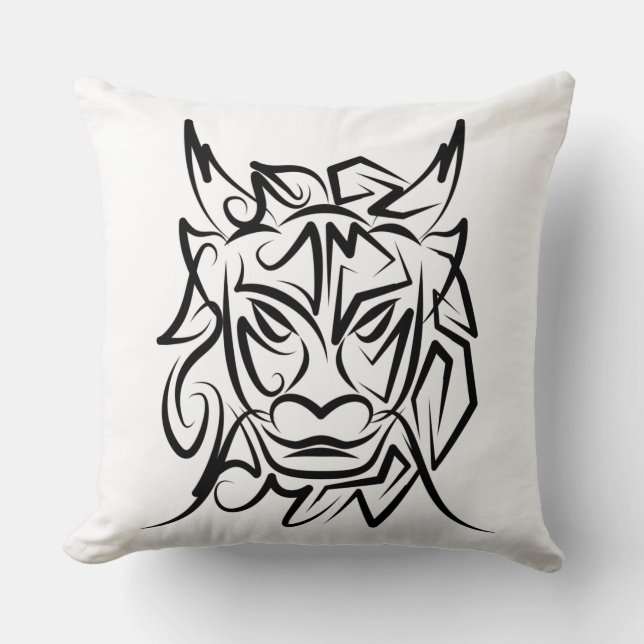 Coussin Dragon tribal noir et blanc (Recto)