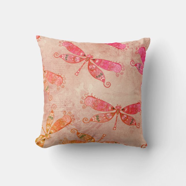 Coussin Dragonflies Boho en rose (Recto)