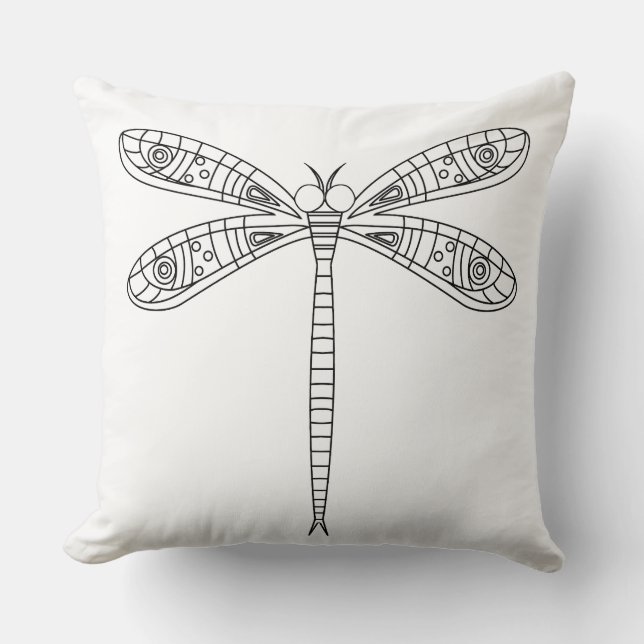 Coussin Dragonflies et Lys - Peinture en tissu (Recto)