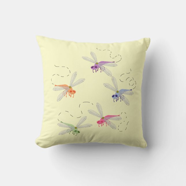 Coussin Dragonflies Whimsical Cartoon Art (Recto)