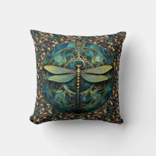 Coussin Dragonfly Art Nouveau sur l'oreiller à lancer d'iv