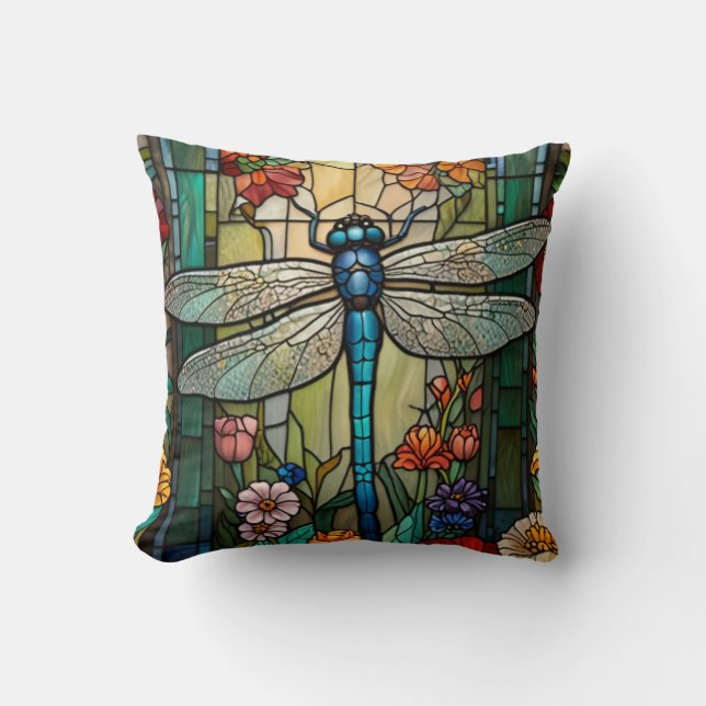 Coussin Dragonfly art peinture botanique boho chic forêt (Recto)
